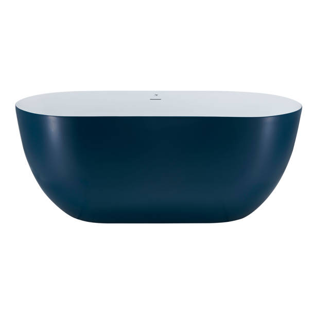 StreamlineBath 59'' Streamline Freestanding Soaking Acrylic Bathtub With Drain and Bamboo Tray